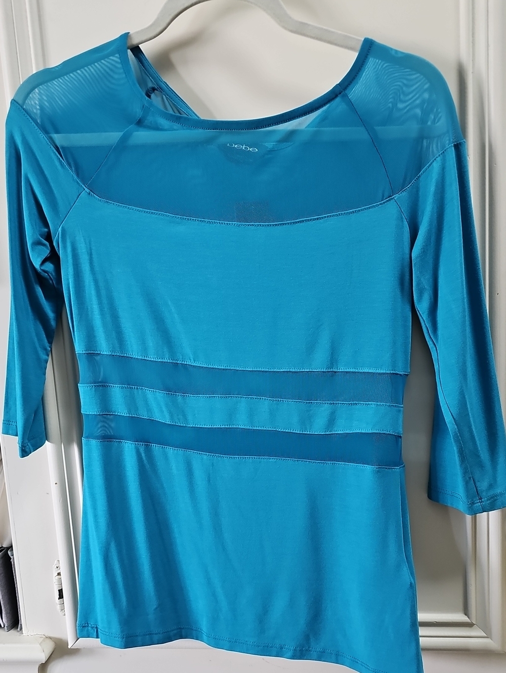 bebe Bright Turquoise Mesh-Panel 3/4 Sleeve Tee